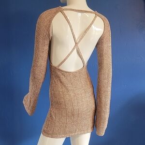 Mahina Hawaii Tan Knit Sweater Coverup Dress